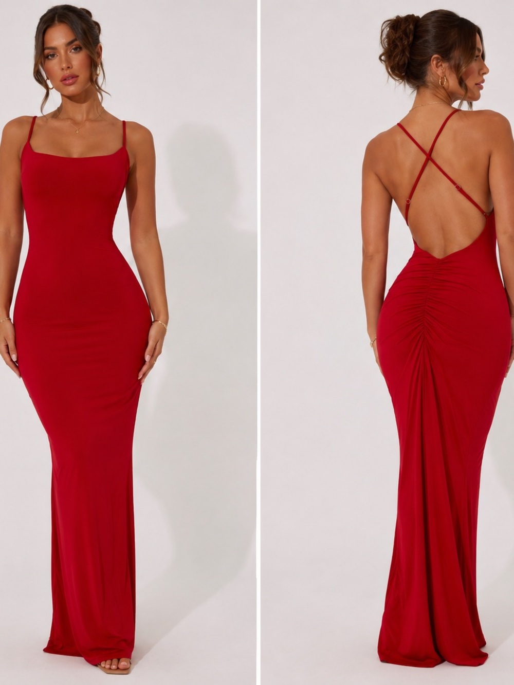 White Fox Red Open Back Maxi Dress XS Bodycon Evening Gown